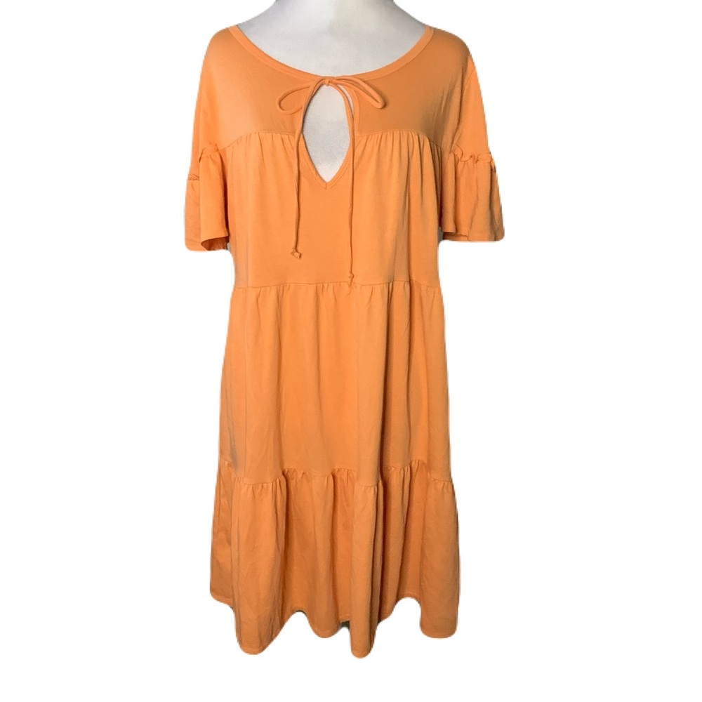 NWT J. Crew Women’s Medium Orange Tie-Neck Short Sleeve Summer Tiered Mini Dress